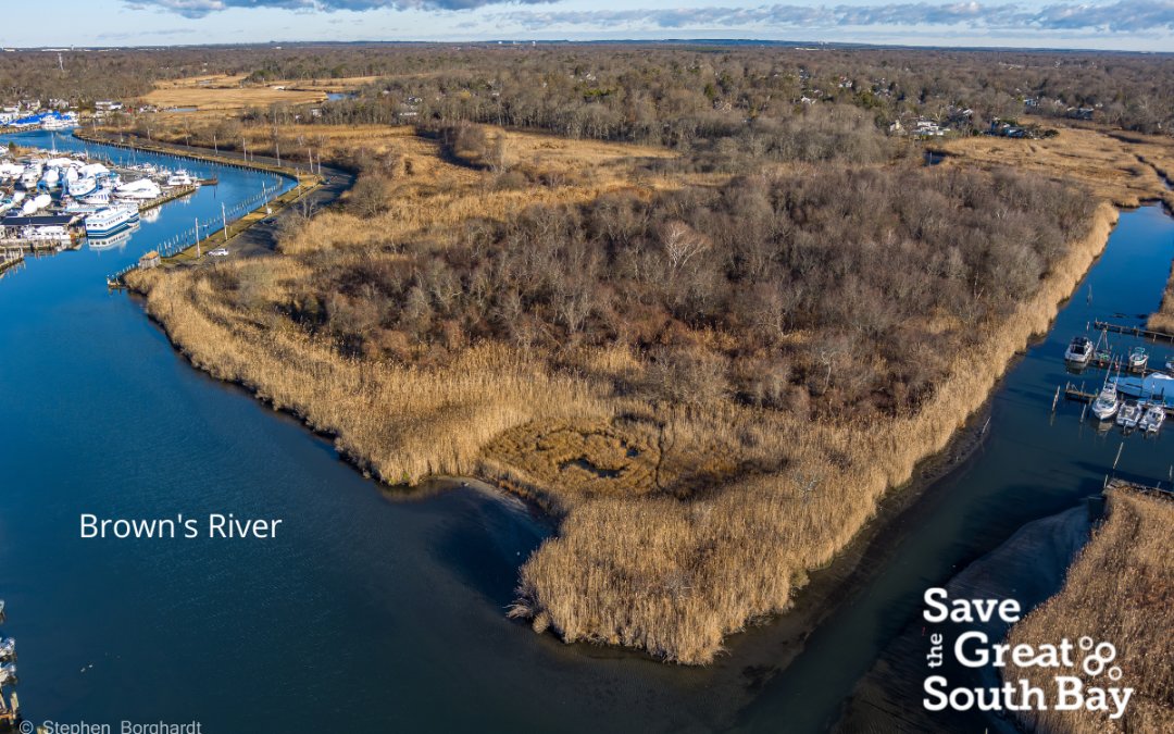 An aerial shot showing the site where spoils from the Browns River dredging project will be put.